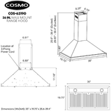 Cosmo 36''  Ductless Wall Mount Range Hood in Stainless Steel with LED Lighting and Carbon Filter Kit for Recirculating COS-63190-DL