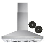 Cosmo 36''  Ductless Wall Mount Range Hood in Stainless Steel with LED Lighting and Carbon Filter Kit for Recirculating COS-63190-DL