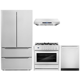 Cosmo 4-Piece, 36 Gas Range, 36 Range Hood, 24 Dishwasher and Refrigerator COS-4PKG-005