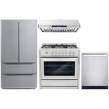 Cosmo 4-Piece, 36 Gas Range, 36 Range Hood, 24 Dishwasher and Refrigerator COS-4PKG-026