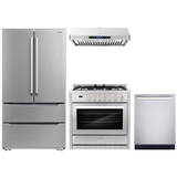 Cosmo 4 Piece, 36 Gas Range 36 Range Hood 24 Dishwasher & Refrigerator COS-4PKG-150