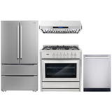 Cosmo 4 Piece, 36 Gas Range 36 Range Hood 24 Dishwasher & Refrigerator COS-4PKG-171